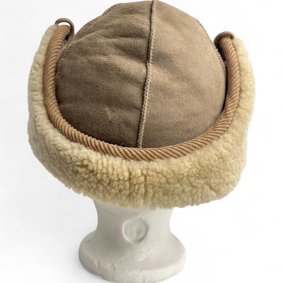 Vintage Shearling Sheepskin Aviator Trapper Canada Made Crown Cap Hat Medium - Picture 8 of 12